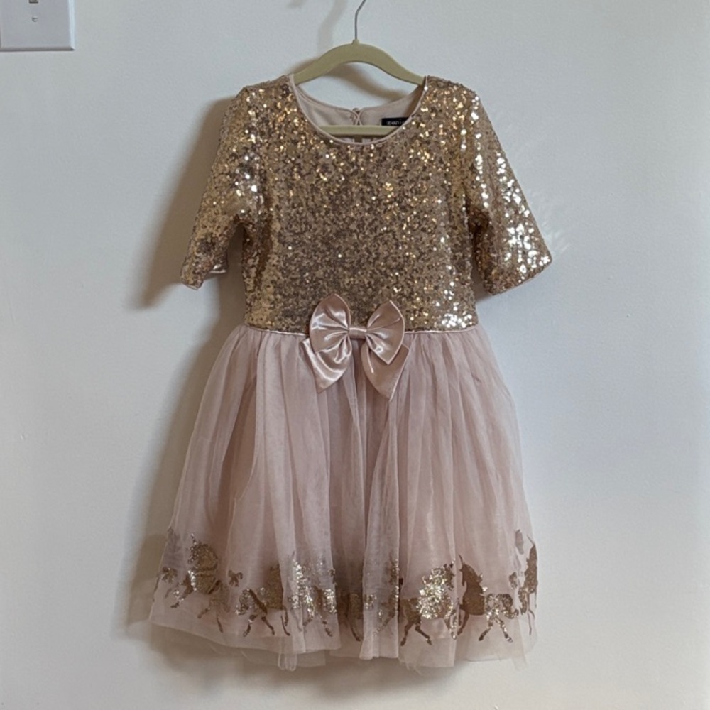 Zunie Gold Sequin and Pink Tulle Kids Costume Dress